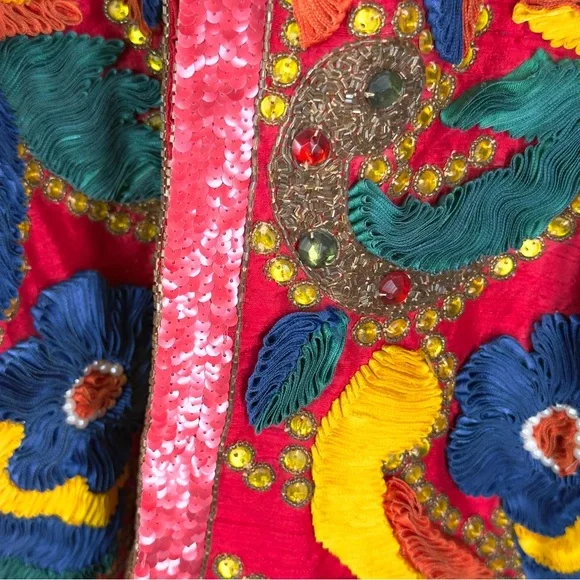 NEW Designer Sample Embroidered Jacket Colorful Boho Floral Statement Sz M - Picture 7 of 14